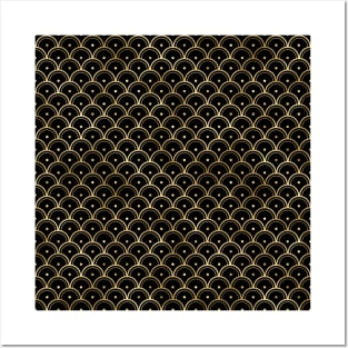 Dotted Scales in Black and Gold Vintage Faux Foil Art Deco Vintage Foil Pattern Posters and Art